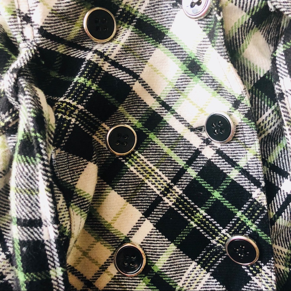 Pretty Plaid Pea Coat fall jacket with ruffles - Picture 4 of 7